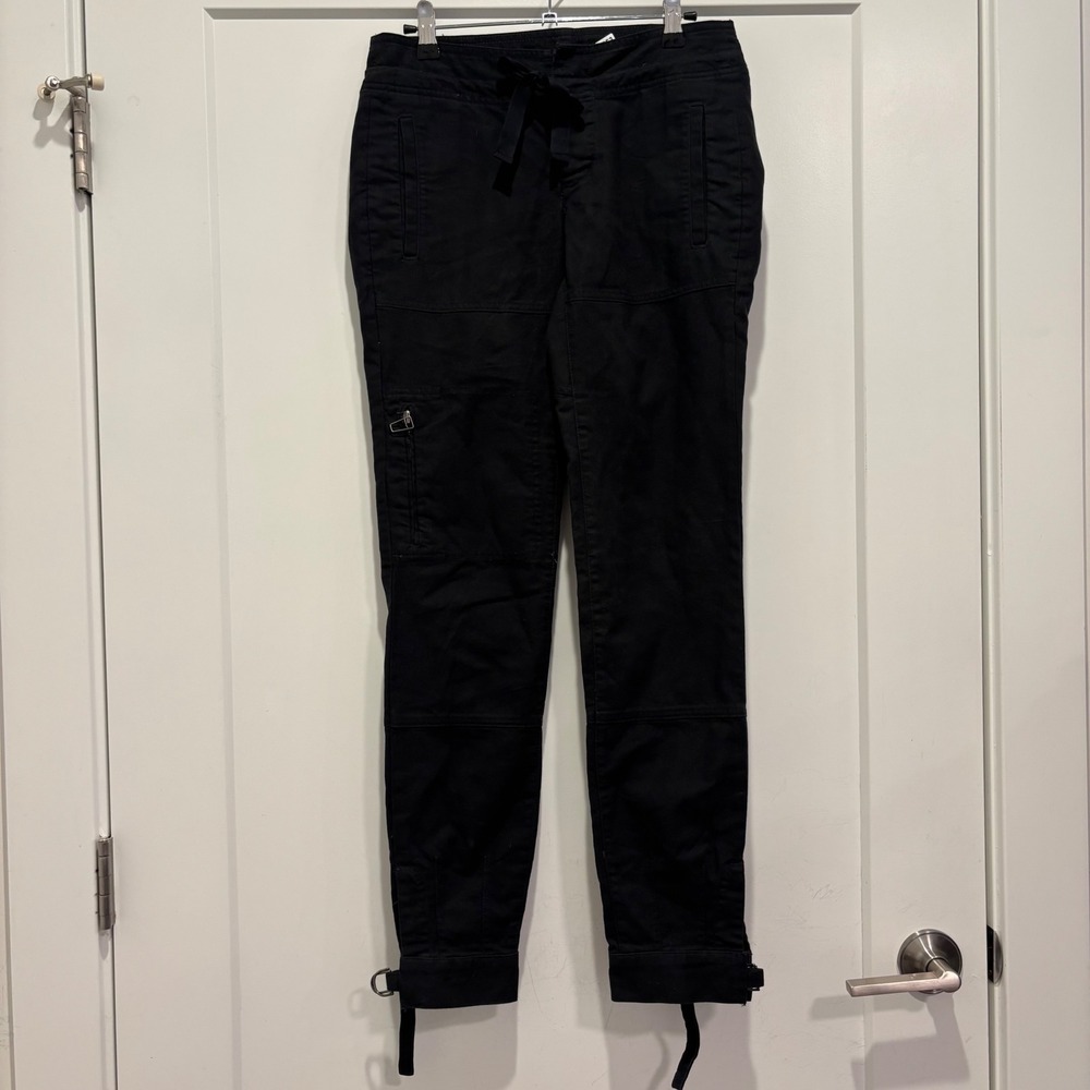 Club Monaco Womens Black Utility Cargo Pants Drawstring D-Ring Ankle Size 0